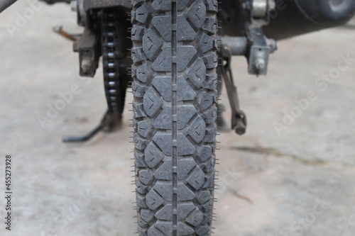 Captured a Old and Rigged Tyre of a Motorcycle photo