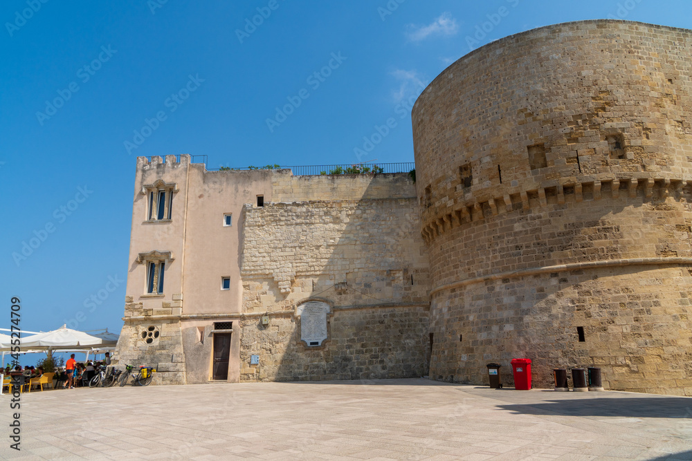 Otranto, Apulia, Italy - August, 17, 2021: view of the outer walls of Otranto Castle