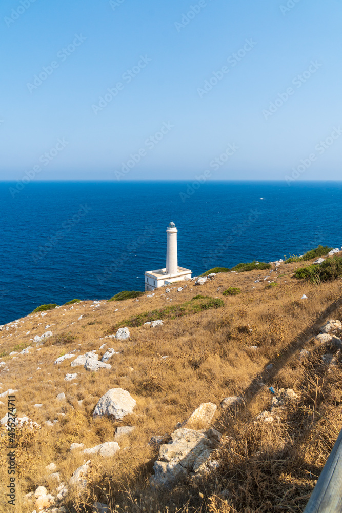 The lighthouse of Punta Palascia is the most easterly point of Italy and marks the meeting of the Ionian Sea and the Adriatic Sea, Otranto, Apulia, Italy