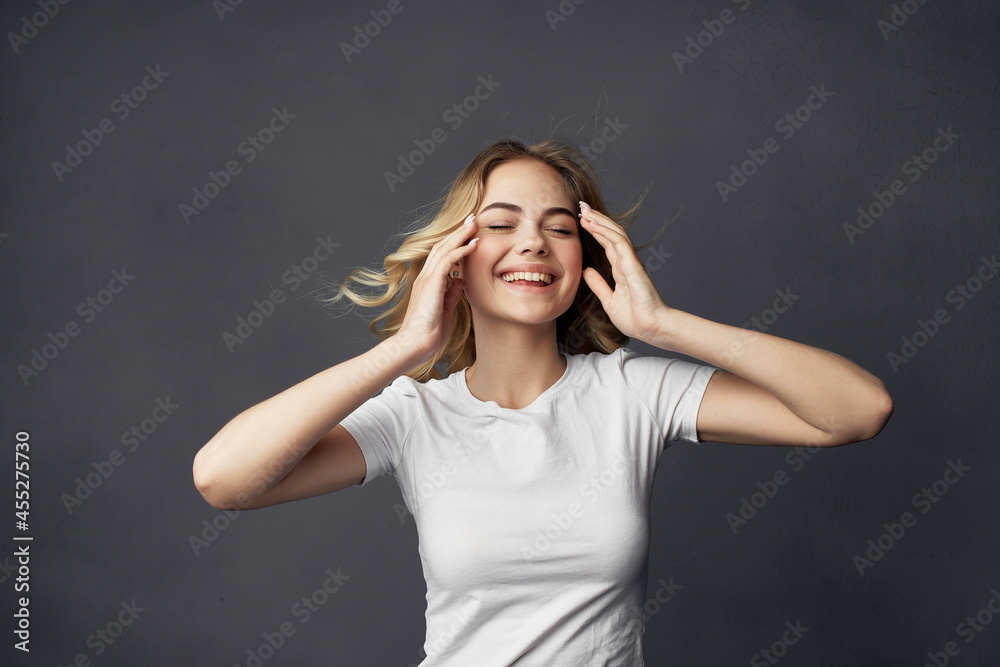 beautiful woman hairstyle fun Studio dark background beautiful woman hairstyle fun Studio dark background