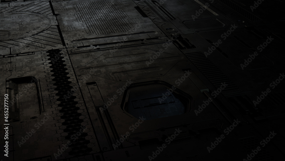 Black, Tech Wallpaper with Sci-Fi 3D Panels. Dark, Futuristic style. 3D Render. Black, Tech Wallpaper with Sci-Fi 3D Panels. Dark, Futuristic style. 3D Render.