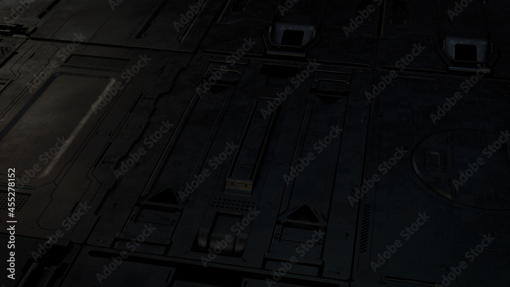 Black, Tech Background with Futuristic 3D Panels. Dark, Sci-Fi style. 3D Render.