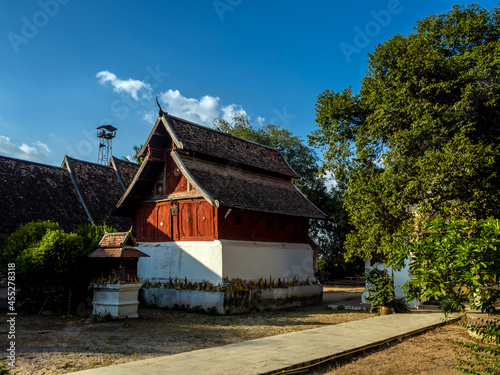 Ancient old wooden building in the clear blue sky day