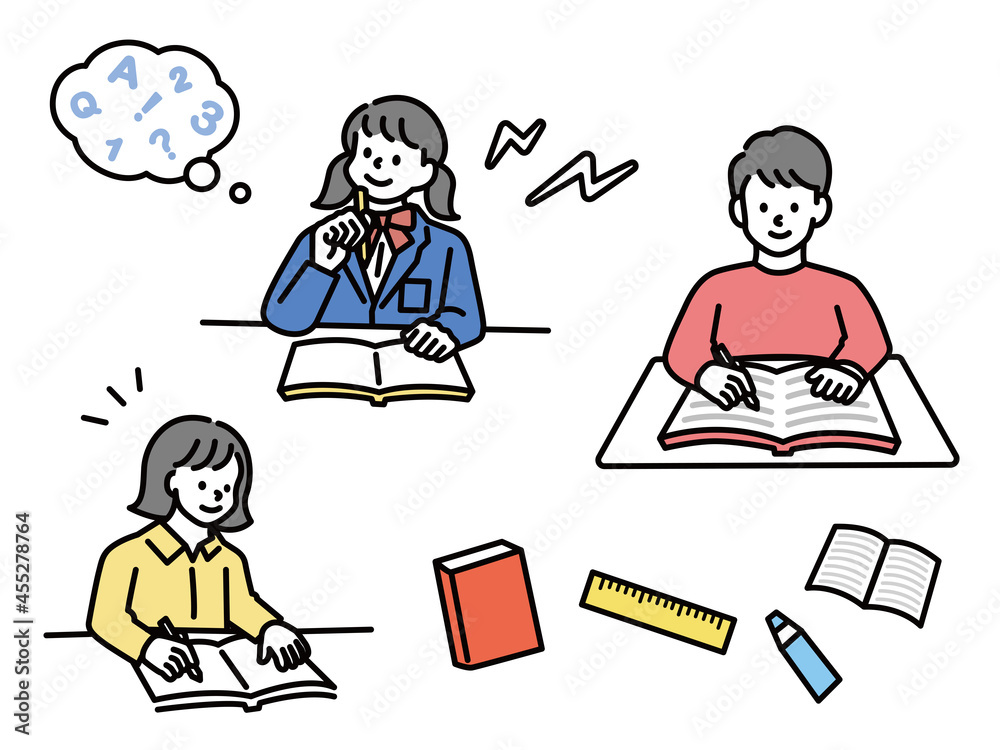 本を読む、勉強をするイラスト(学ぶ、成長、宿題、学生、教える) Illustrations of reading and studying. learning, growth, homework, students, flashes. 本を読む、勉強をするイラスト(学ぶ、成長、宿題、学生、教える) Illustrations of reading and studying. learning, growth, homework, students, flashes.