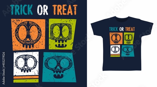 Trick or treat halloween skull illustration t-shirt design vector