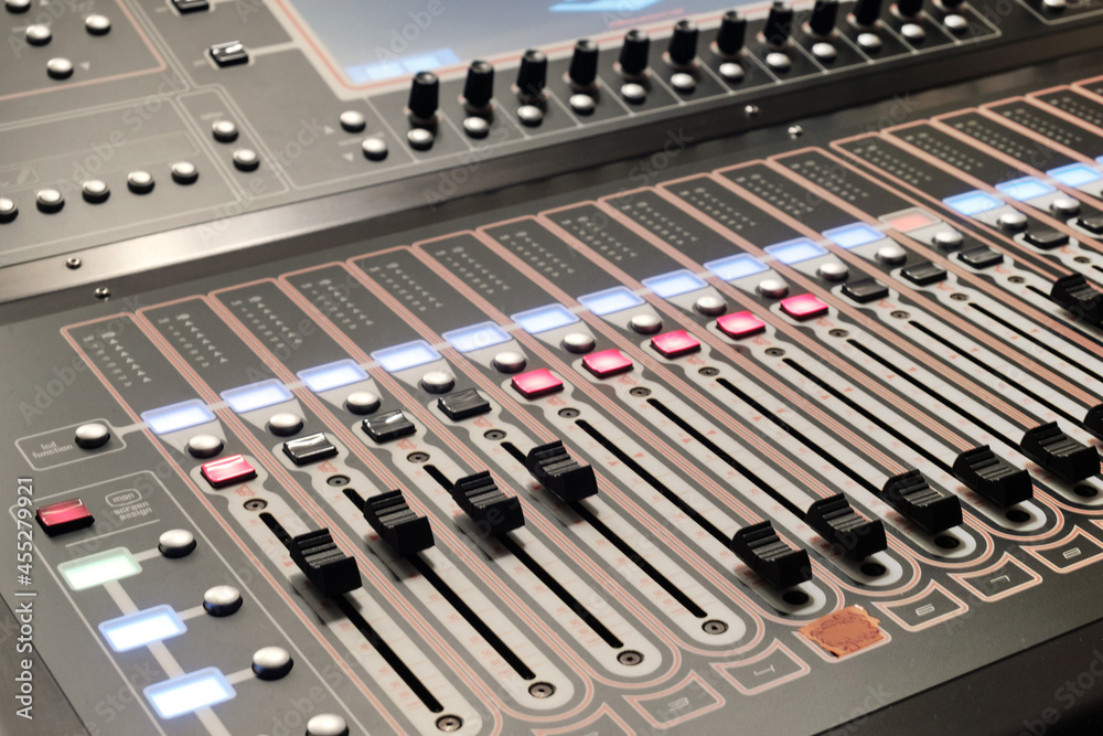 Detail of a professional stage lighting control console
