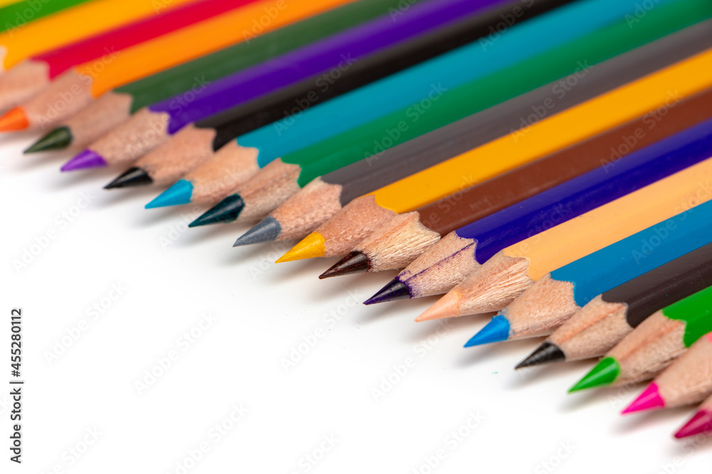 Colour pencils isolated on white background close up Colour pencils isolated on white background close up