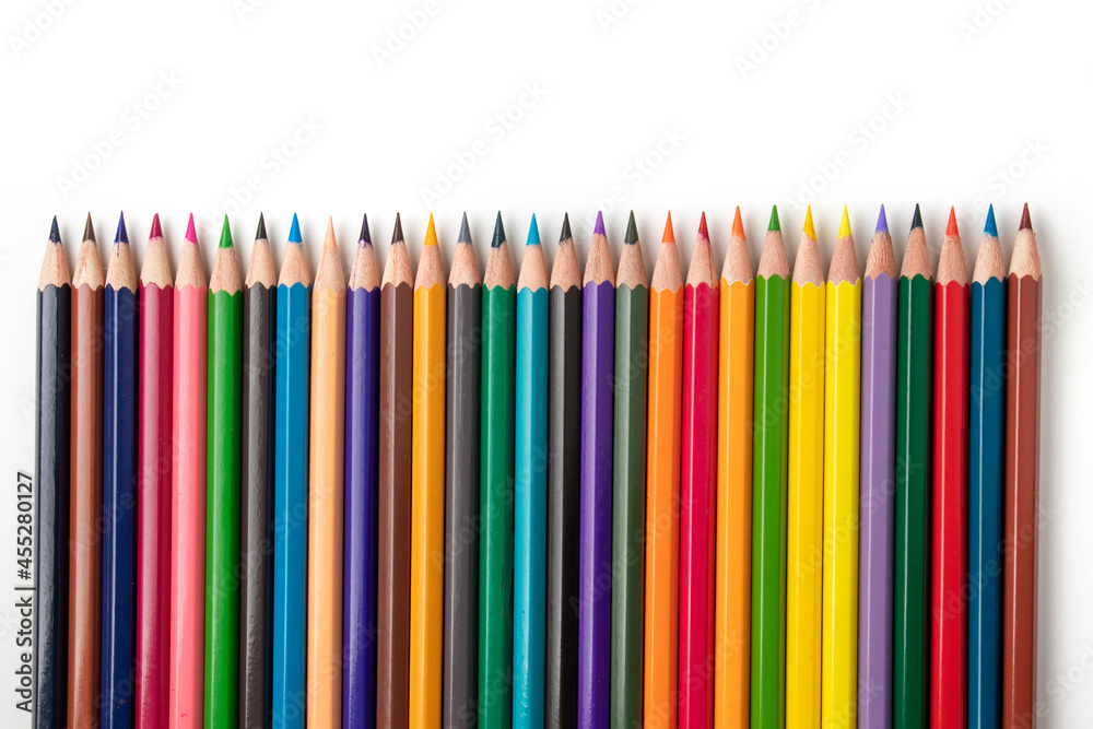 Colour pencils isolated on white background close up Colour pencils isolated on white background close up