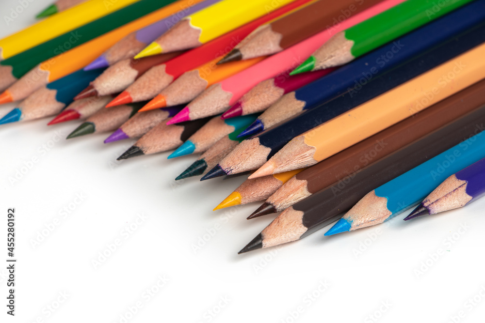 Colour pencils isolated on white background close up Colour pencils isolated on white background close up