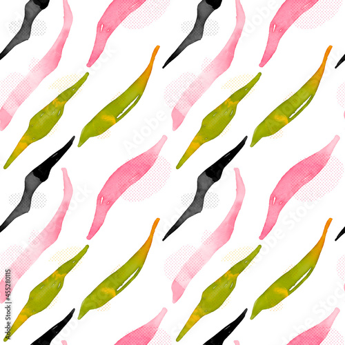 Seamless background with colorful sheets of handmade watercolor stripes. Fashionable handmade textures for wallpaper, fabric and decoration.