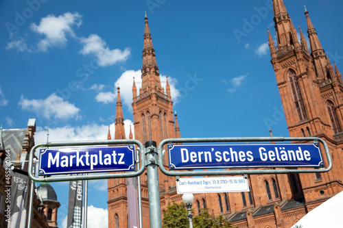 signage Dernsches Gelände  and Marktplatz - engl. square of Dern and market square -  in Wiesbaden photo