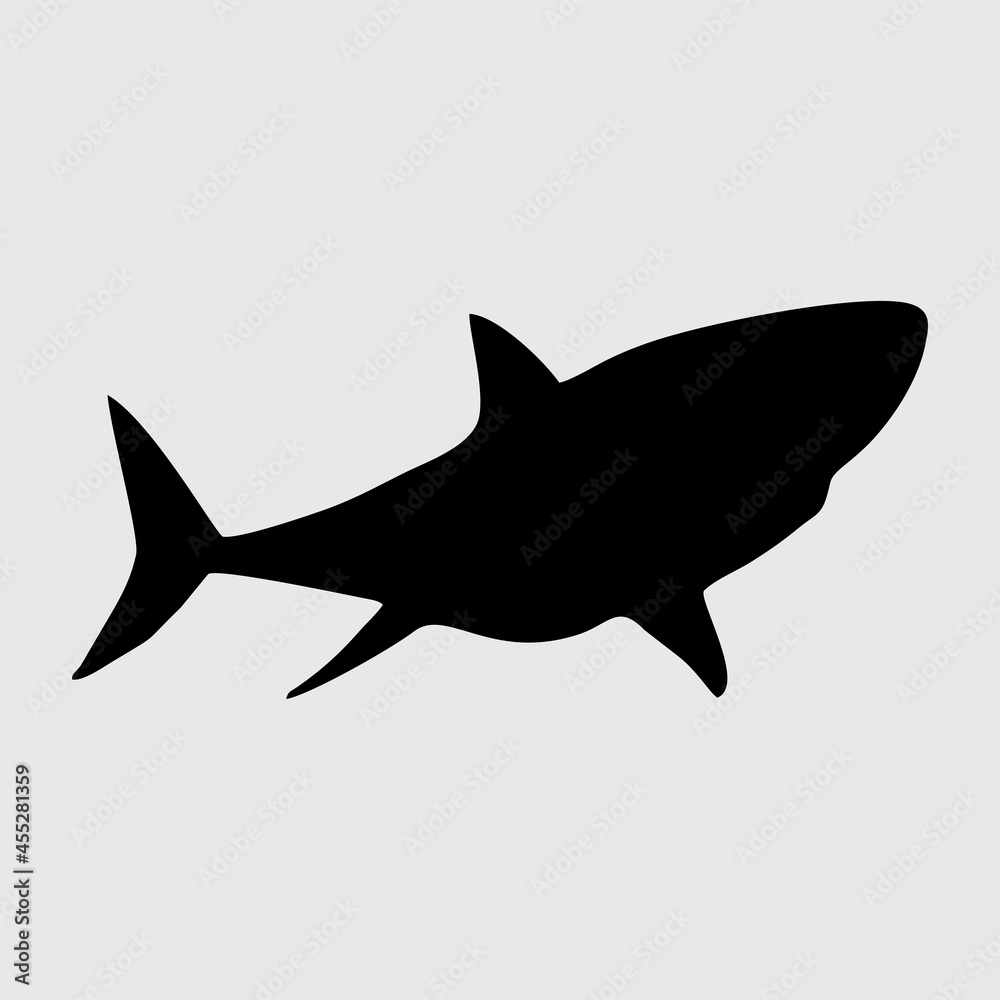 Shark Silhouette, Shark Isolated On White Background Shark Silhouette, Shark Isolated On White Background