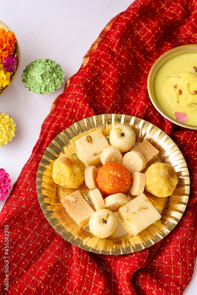 Diwali Sweets Gujiya Barfi Motichoor Laddu Rasmalai Indian Sweet Dessert Mithai Festival Dish