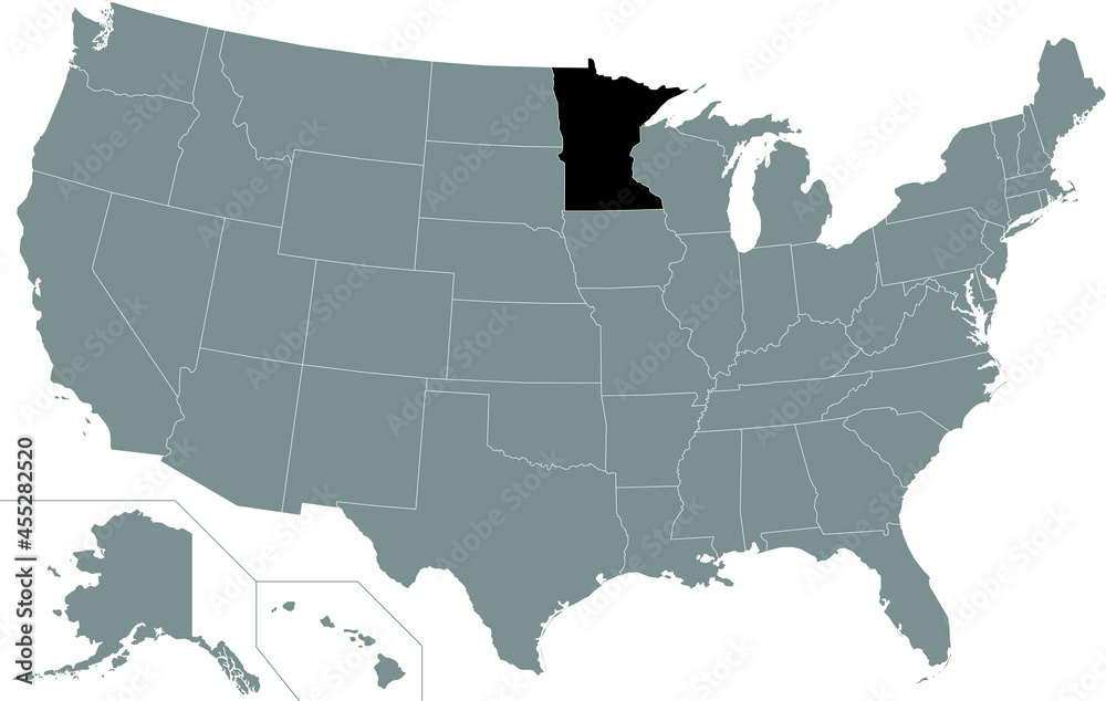 Black highlighted location map of the US Federal State of Minnesota