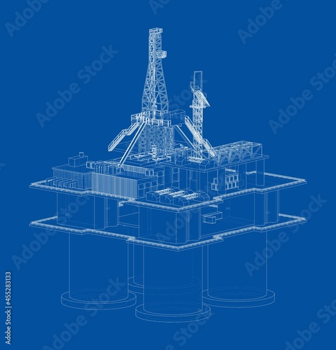 Offshore Oil Rig. Vector rendering of 3d