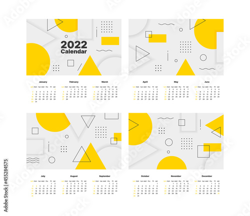2022 calendar templates. Printing design of wall calendar with various designs numbers garish vector illustrations