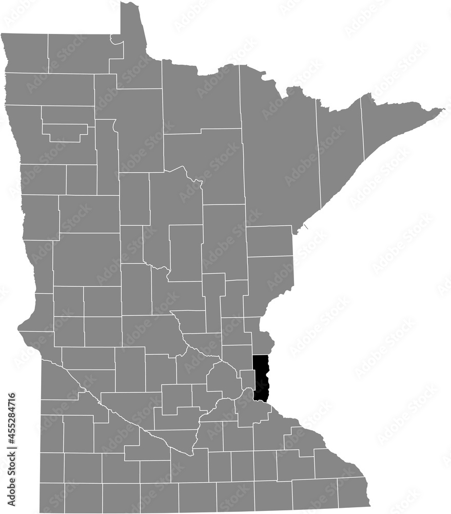 Fototapeta premium Black highlighted location map of the Washington County inside gray map of the Federal State of Minnesota, USA