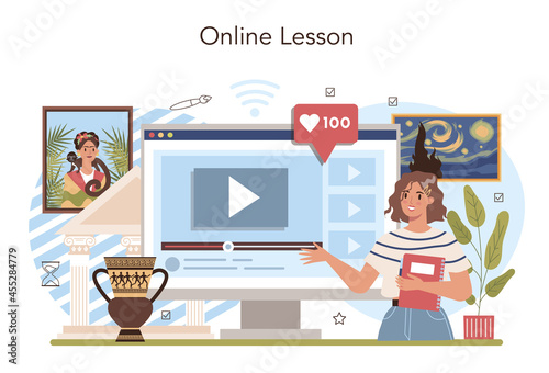History of art school education online service or platform. Student studying