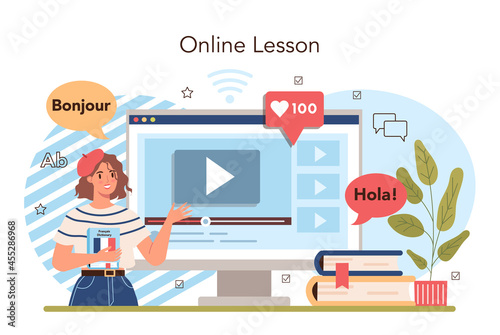 Language school online service or platform. Professor teaching