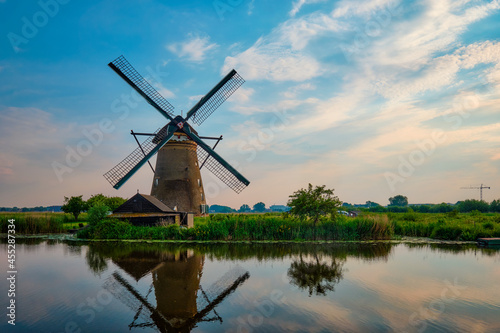 Windmills at Kinderdijk in Holland. Netherlands