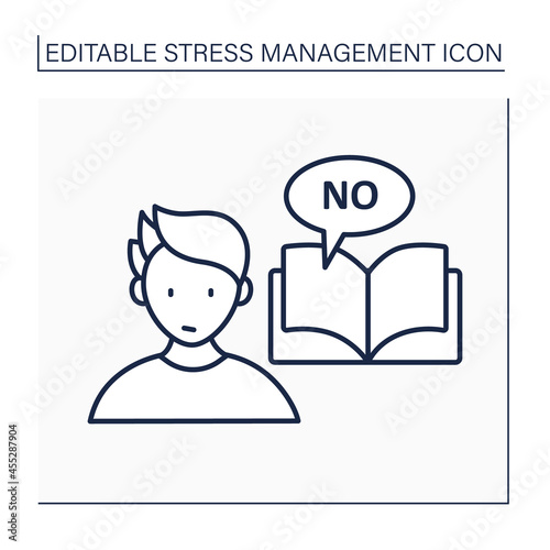Avoid stressful situation line icon. Learn how to say no.Defending personal boundaries. Eliminate stressors numbers. Mental health concept. Isolated vector illustration. Editable stroke