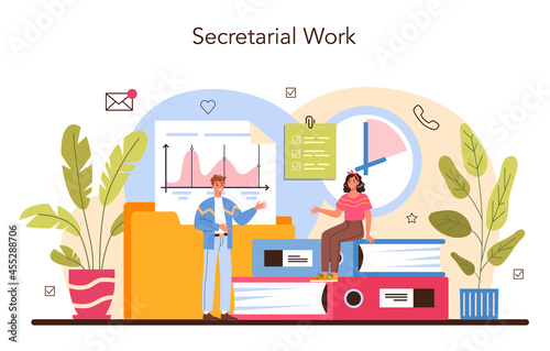 Secretary concept. Receptionist answering calls and assisting