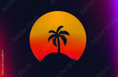 Vector retro illustration. Palm trees at sunset. summer time background. eps 10