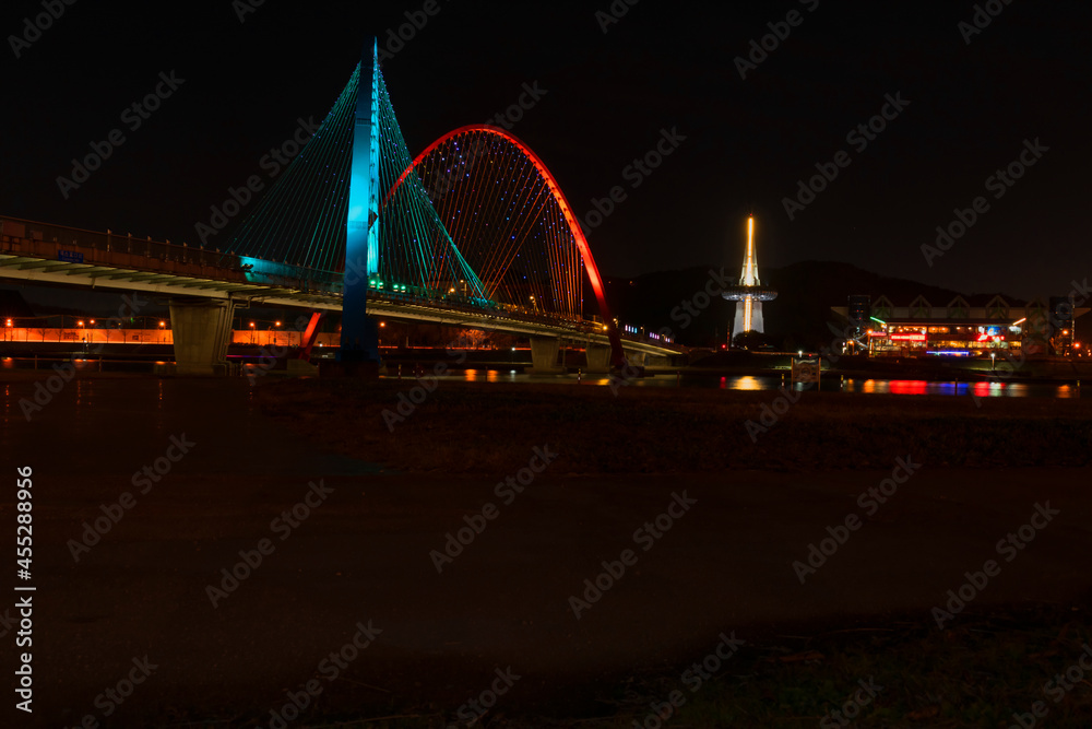 Daejeon Expro Bridge At Night In Daejeon With Reflection,korea. The ...