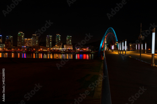 Daejeon expro bridge at night in daejeon with reflection,korea. The light bridges. photo