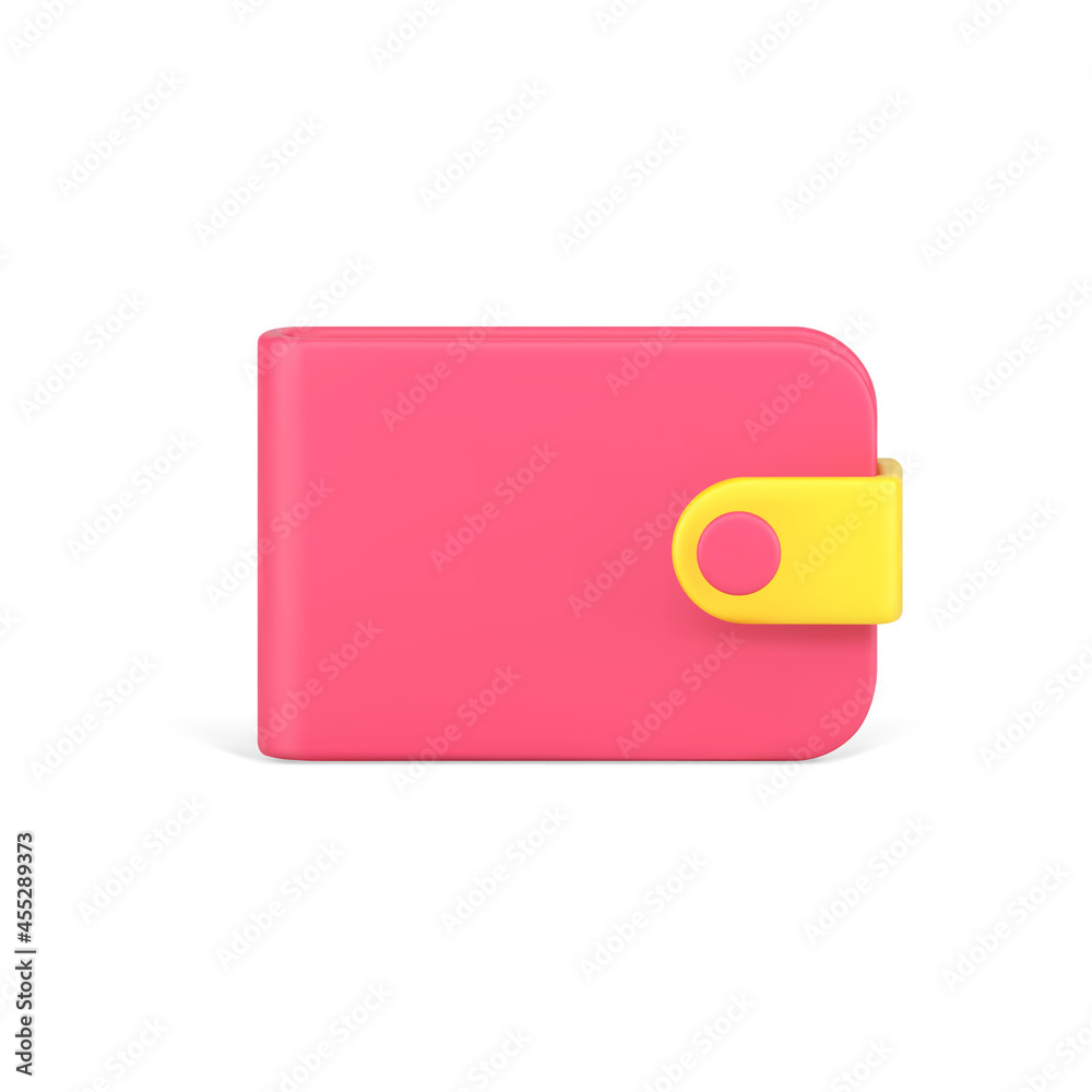 Red trendy wallet 3d icon. Means for storing and carrying banknotes with clasp Red trendy wallet 3d icon. Means for storing and carrying banknotes with clasp