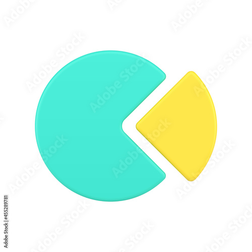 Pareto pie chart 3d icon. Green circle is 80 percent achievement and yellow is 20 percent profitability
