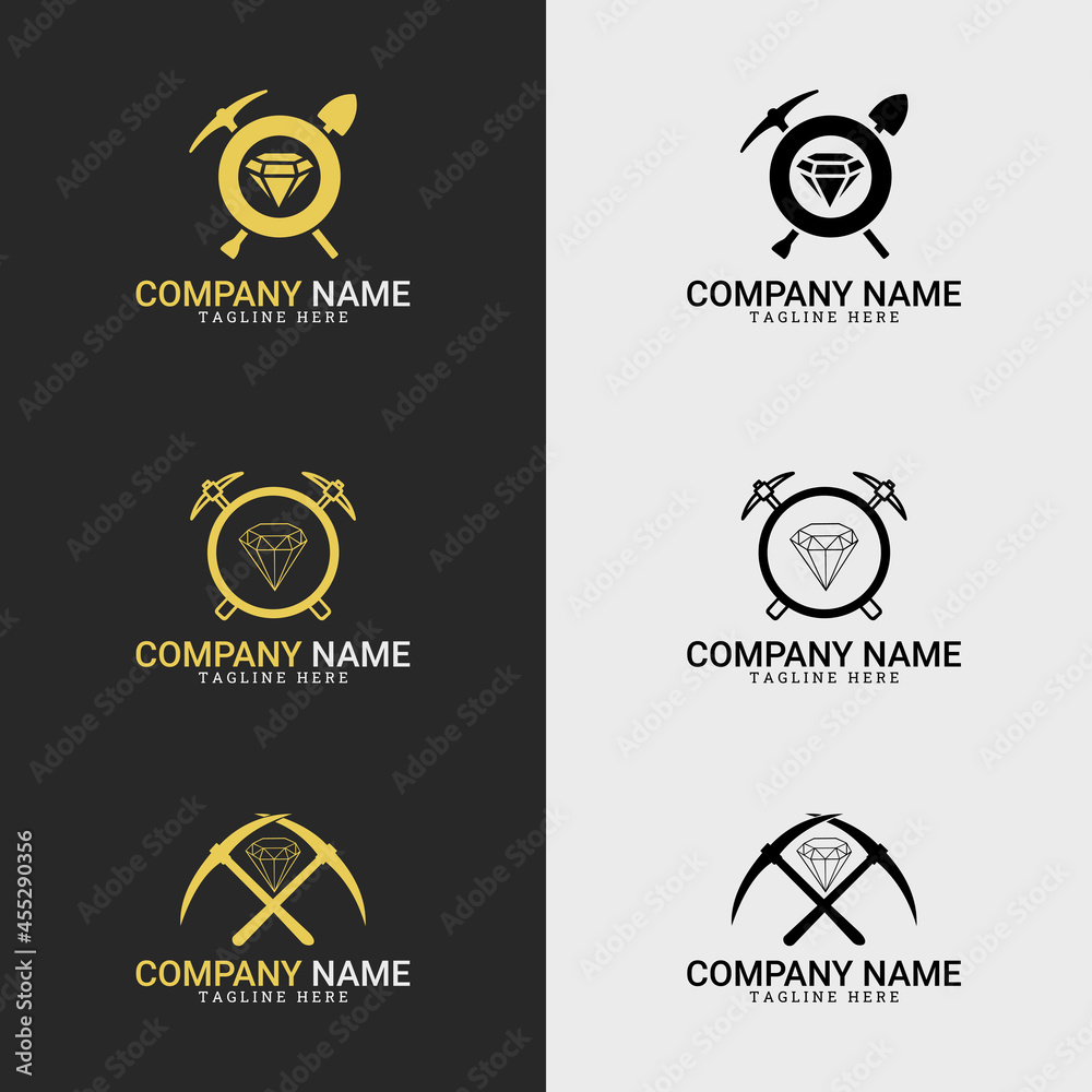Naklejka premium Diamond Mining Logo, Simple Modern Flat Logo. black and white vector illustration