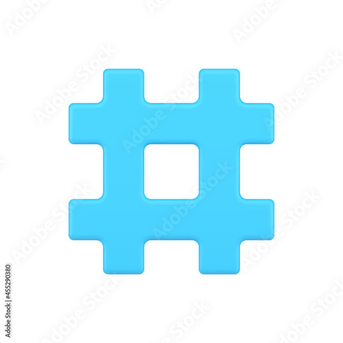 Hashtag blue symbol 3d icon. Web sign hashing messages in media space
