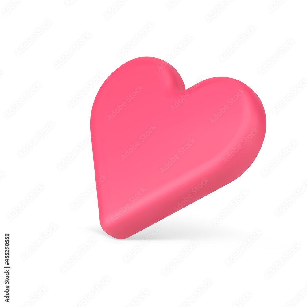 Pink romantic heart symbol 3d icon. Volumetric sign of love and happiness