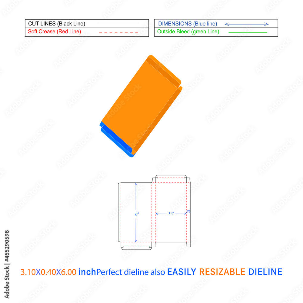 RTE reverse tuck end folding box (3.10x0.40x6) inch custom box Dieline ...