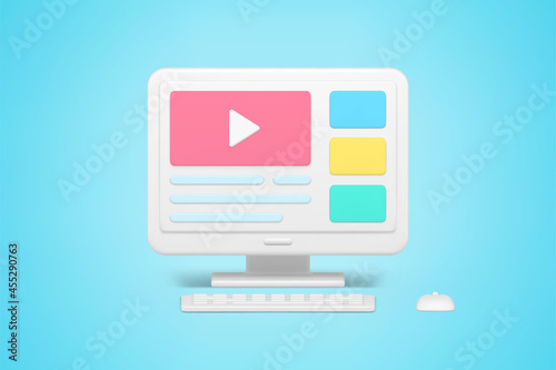 View video content online 3d icon. Website on monitor screen for viewing and creating blogs