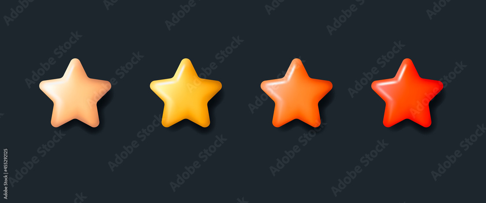 Fototapeta Set of vector rounded 3d stars in yellow and red colors, volume badge on dark backdrop