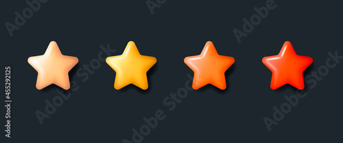 Set of vector rounded 3d stars in yellow and red colors, volume badge on dark backdrop