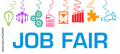 Job Fair Colorful Business Symbols Hanging From Top Text 