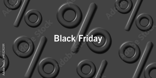 Black Friday sale banner with mono chrome 3d percent symbol pattern