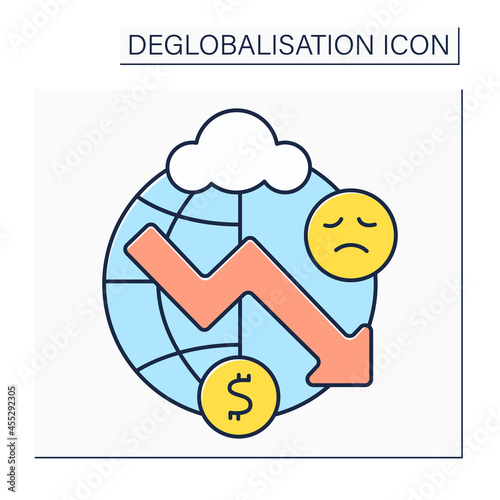 Economic depression color icon.Sustained, long-term downturn in economic activity. Financial turmoil. Crisis. Deglobalisation concept. Isolated vector illustration