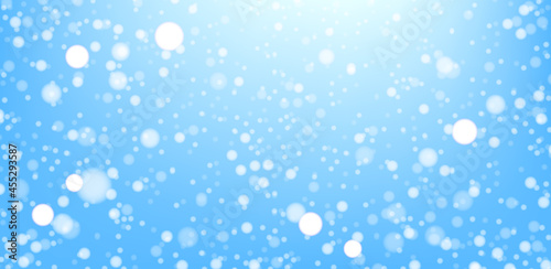 Winter blue sky vector illustration. Holiday background with falling snow for Christmas and New Year banners. Transparencies and meshes