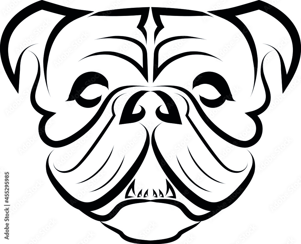 Black and white line art of pug dog head. Good use for symbol, mascot,  icon, avatar, tattoo,T-Shirt design, logo or any design. stock illustration