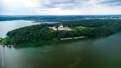 Aerial view of Pazaislis Monastery among the beautiful nature in Kaunas, Lithuania photo