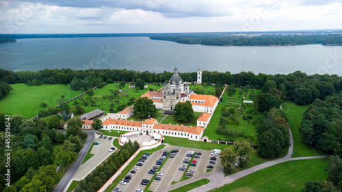 Aerial view of Pazaislis Monastery among the beautiful nature in Kaunas, Lithuania