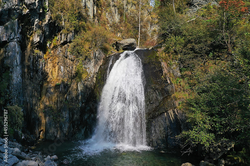 landscape waterfall, mountain altai russia, teletskoye lake photo