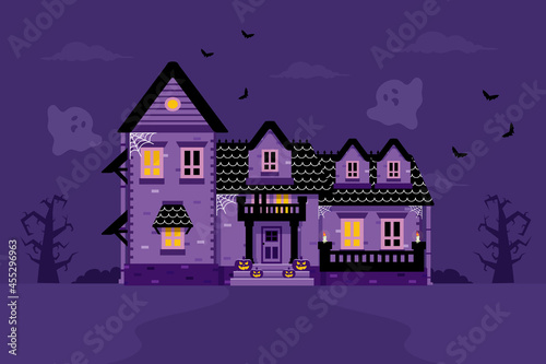 Halloween Scene. Haunted house flat design vector illustration.  © bubble86