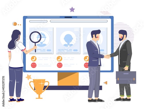 Online recruitment, hiring, human resources, vector illustration. Electronic recruitment or internet recruiting concept.