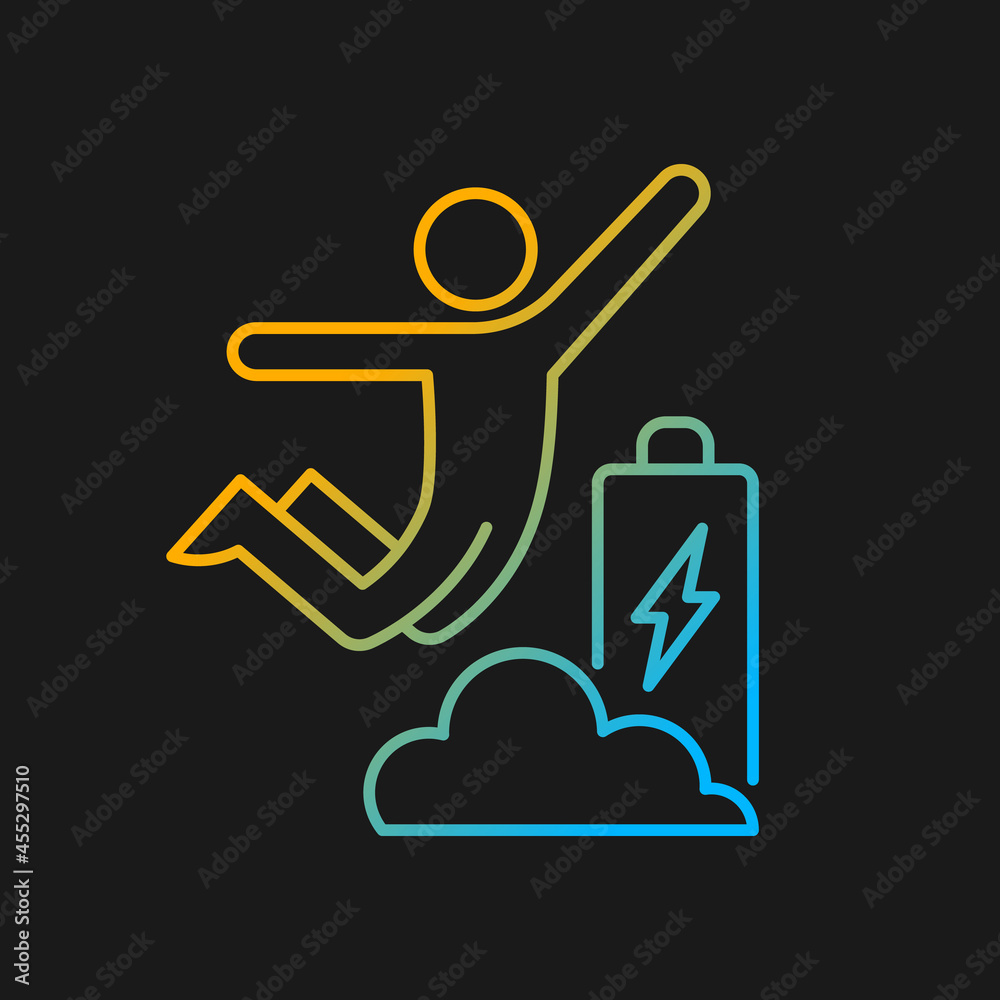 Increased energy gradient vector icon for dark theme. Motivation boosts energy and productivity. Flow state of mind. Thin line color symbol. Modern style pictogram. Vector isolated outline drawing