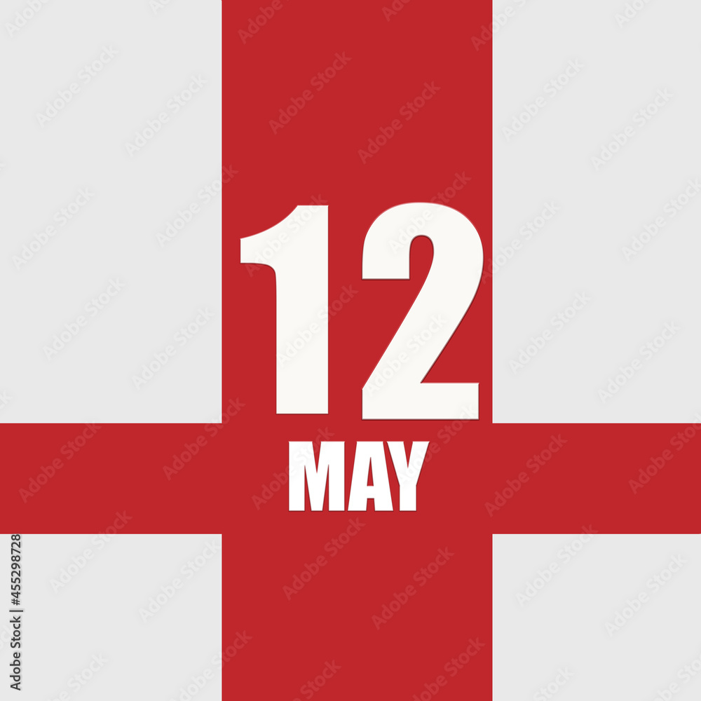 may 12. 12th day of month, calendar date.White numbers and text on red intersecting stripes. Concept of day of year, time planner, spring month. may 12. 12th day of month, calendar date.White numbers and text on red intersecting stripes. Concept of day of year, time planner, spring month.